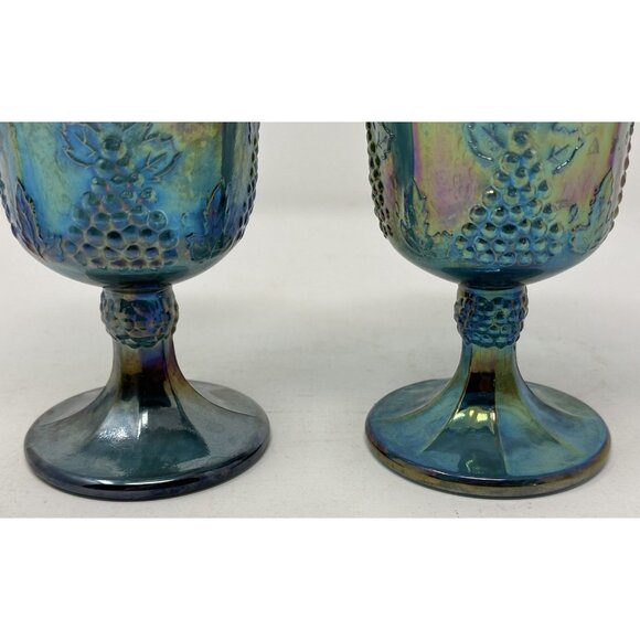 2 INDIANA GLASS CONTEMPORARY CARNIVAL HARVEST GRAPE Goblets Iridescent Blue 0176 - Picture 9 of 9
